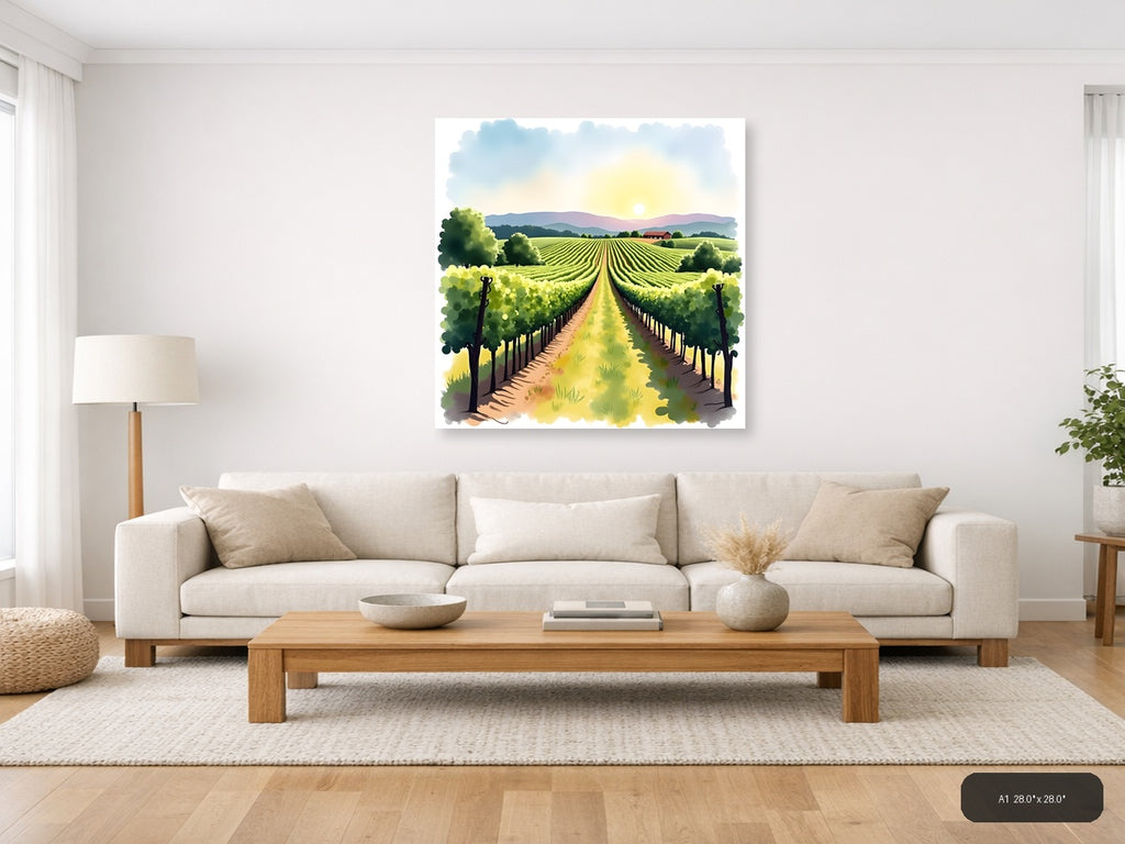 Vineyard Landscape Watercolor Wall Art — A1 / Living Room