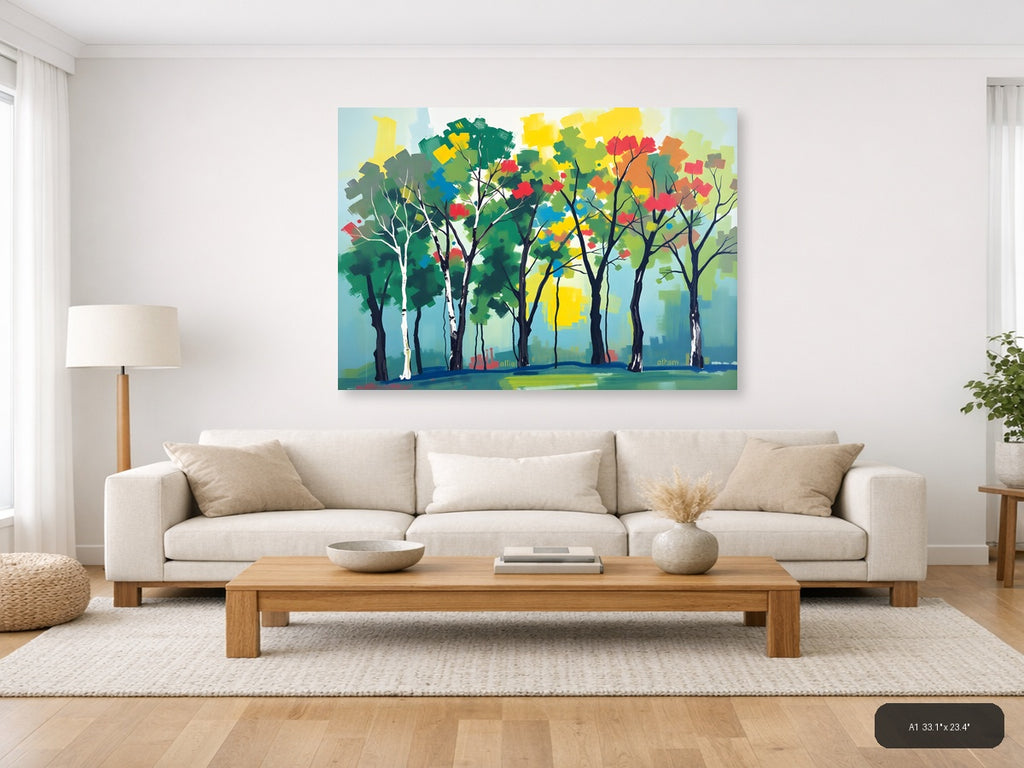 Colorful Abstract Forest Trees Landscape Wall Art — A1 / Living Room