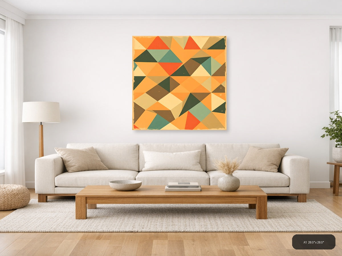 Vintage Geometric Triangle Mosaic Square Wall Art — A1 / Living Room