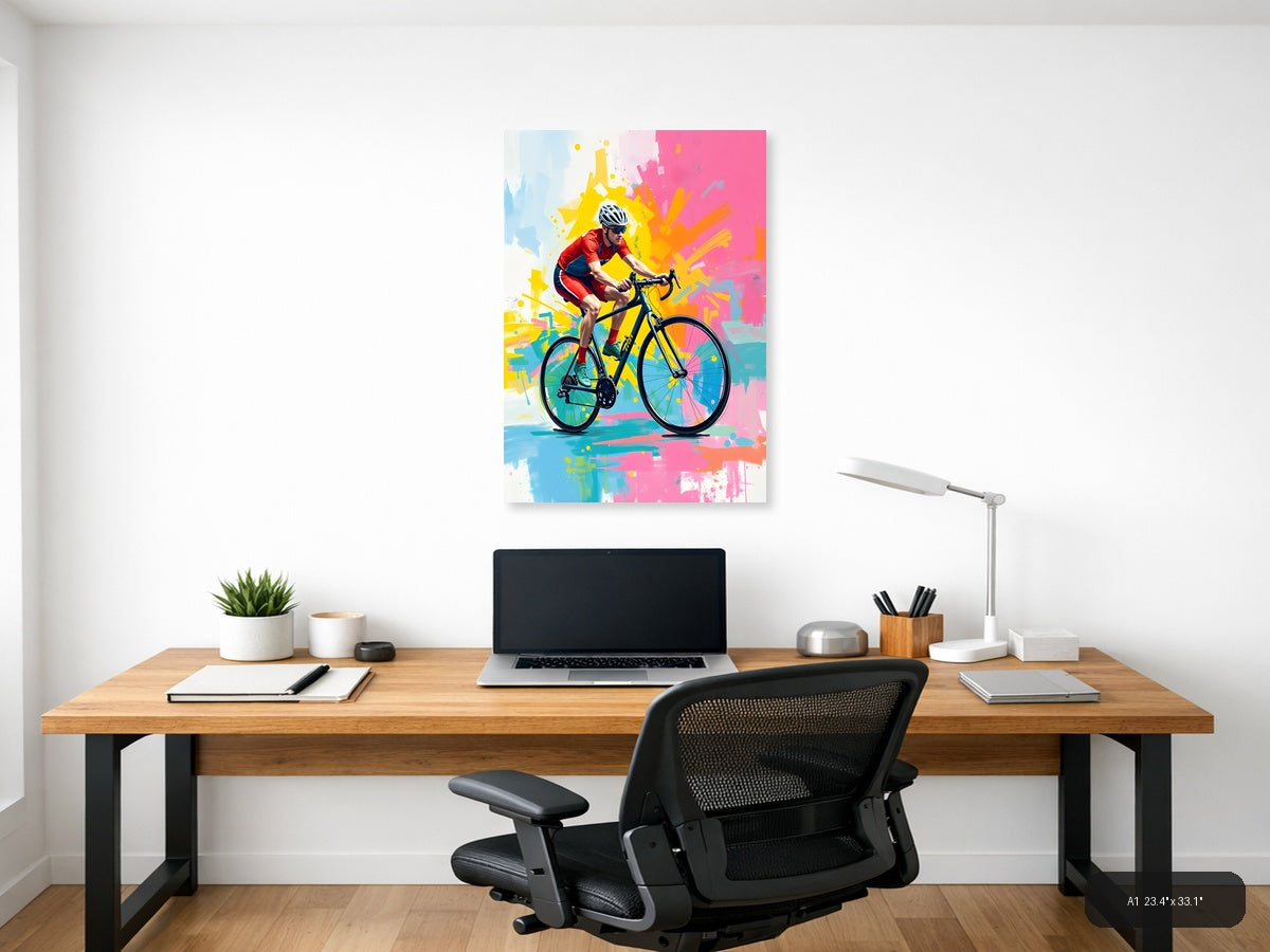 Cyclist in Motion Abstract Splatter Wall Art — A1 / Office