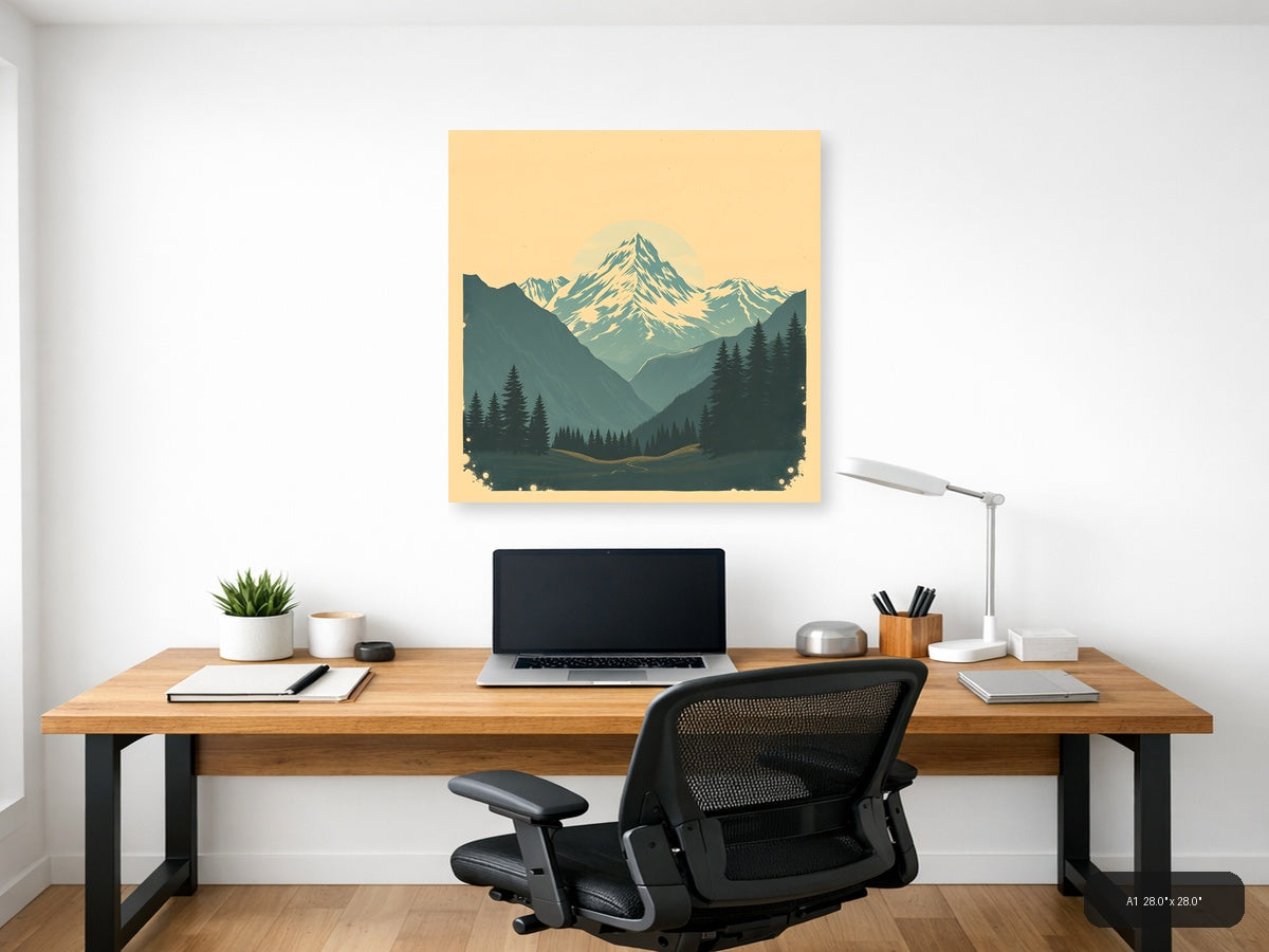 Vintage Mountain Peak Forest Valley Landscape Wall Art — A1 / Office