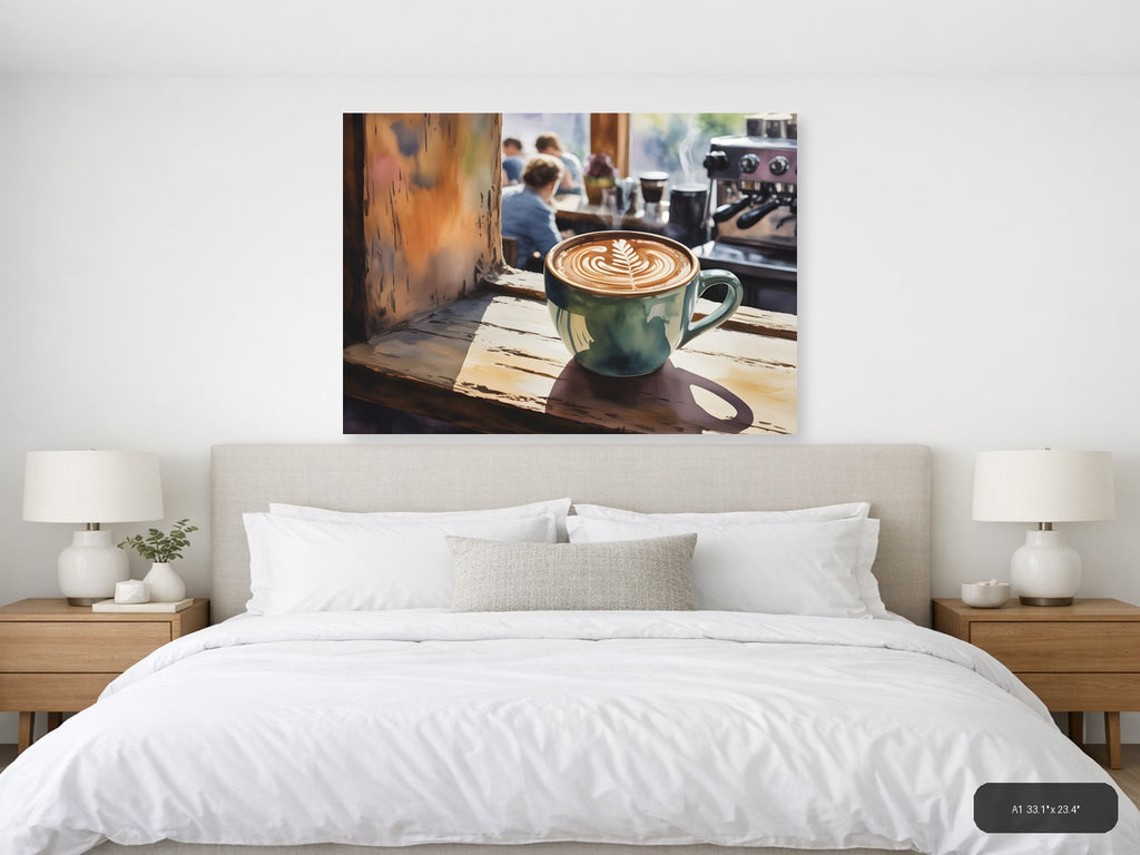 Latte Art Café Window - Watercolor Wall Art — A1 / Bedroom
