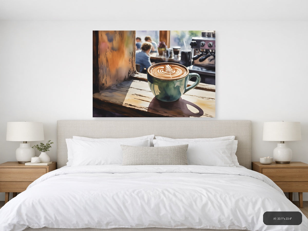 Latte Art Café Window - Watercolor Wall Art — A1 / Bedroom