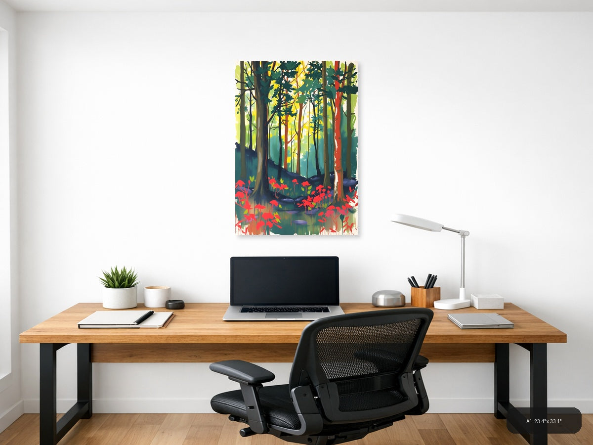 Forest Path with Red Flowers Abstract Wall Art — A1 / Office