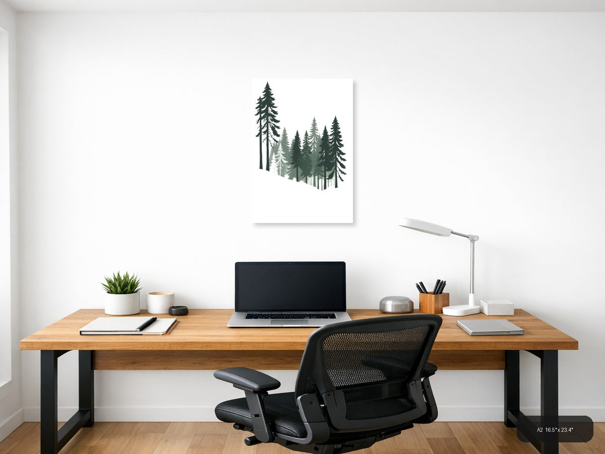 Minimalist Forest Layered Pine Trees Wall Art — A2 / Office