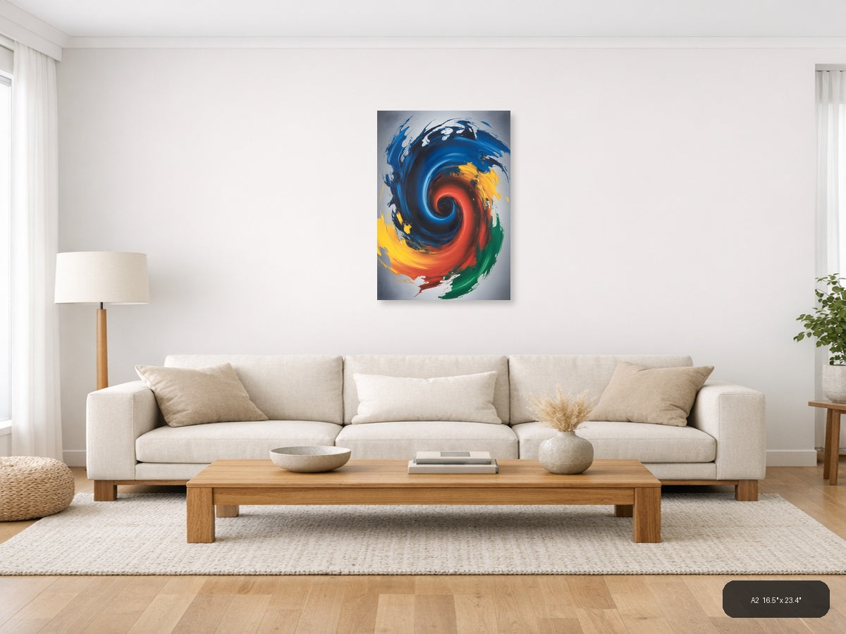 Abstract Spiral Galaxy Blue Red Yellow Wall Art — A2 / Living Room