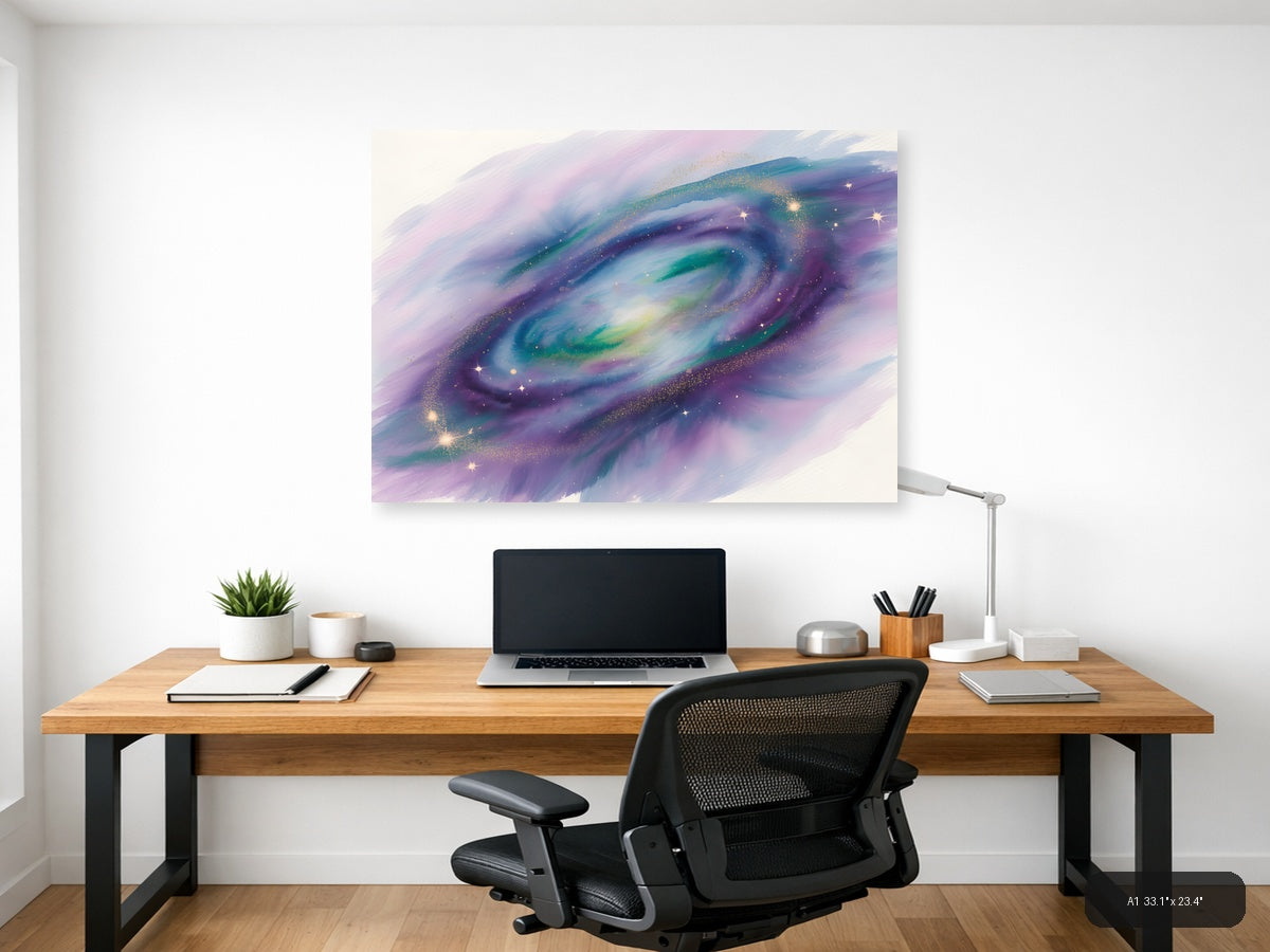 Cosmic Galaxy Watercolor Swirl Purple Green Wall Art — A1 / Office