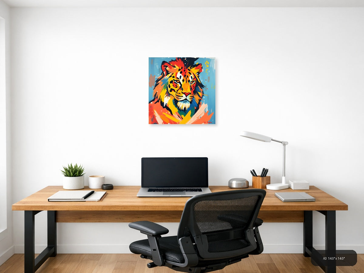 Vibrant Abstract Lion Head Colorful Wall Art — A3 / Office