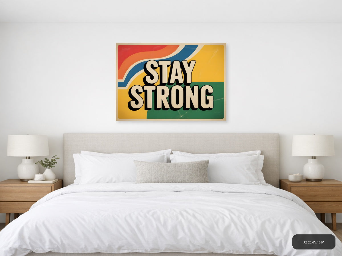 Stay Strong Vintage Retro Motivational Wall Art — A2 / Bedroom