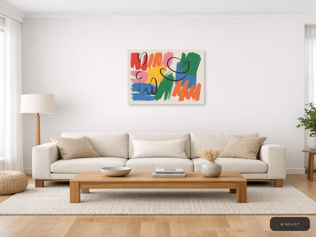 Colorful Abstract Brushstrokes Modern Wall Art — A3 / Living Room