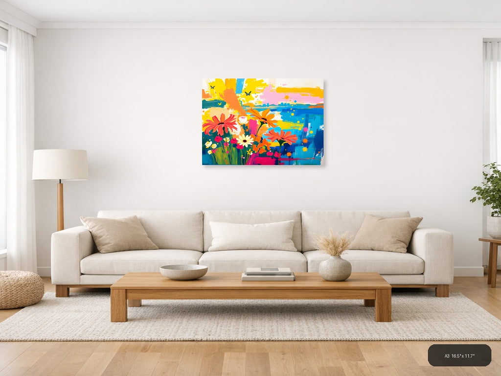 Vibrant Flower Garden Abstract Landscape Wall Art — A3 / Living Room