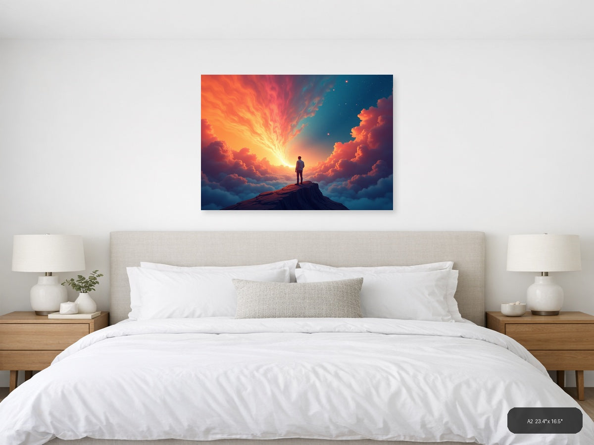 Sunset Sky Abstract Figure on Mountain Peak Wall Art — A2 / Bedroom