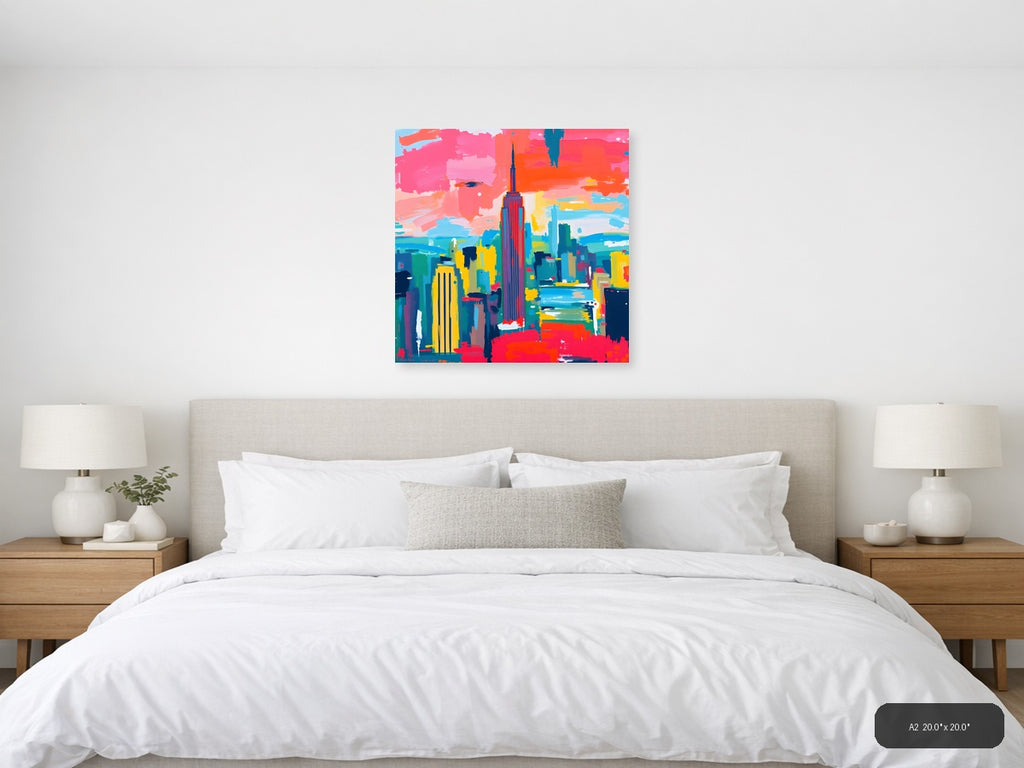 Vibrant Abstract New York City Skyline Wall Art — A2 / Bedroom