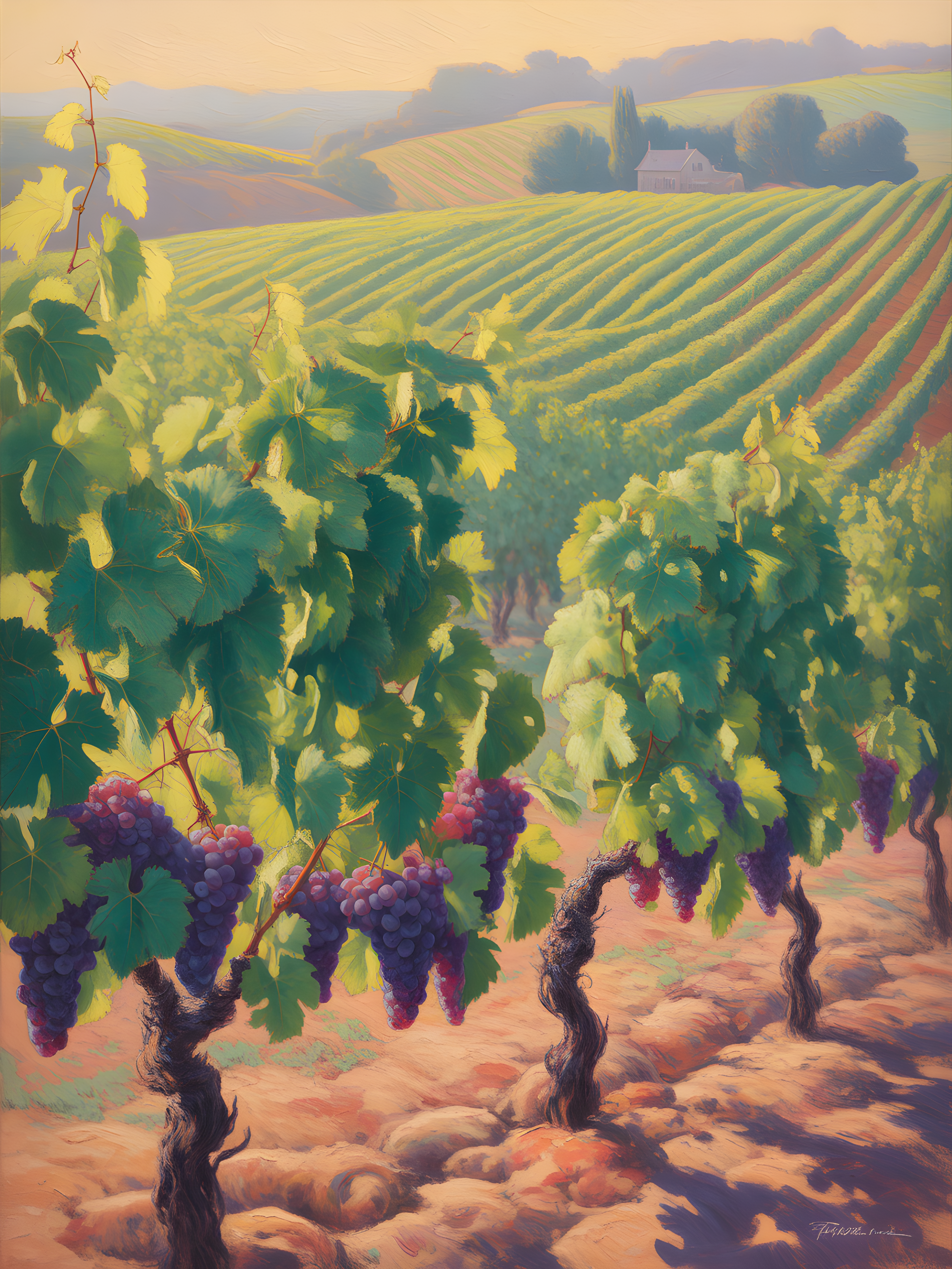 Golden Vineyard Landscape Abstract Wall Art