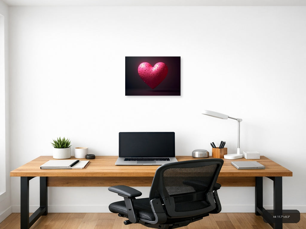 3D Pink Heart with Textured Surface Photography Wall Art — A4 / Office