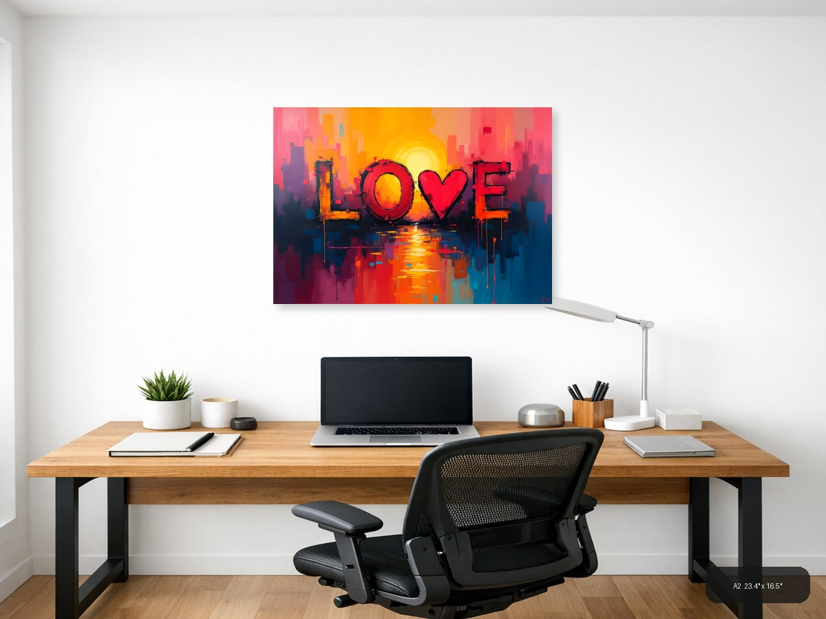 LOVE Abstract Sunset Cityscape Canvas Wall Art — A2 / Office