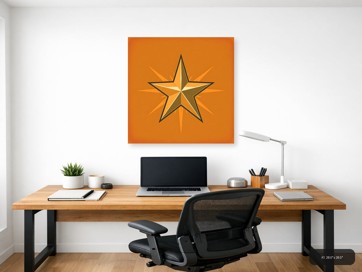 Vintage Gold Star Burst Orange Wall Art — A1 / Office