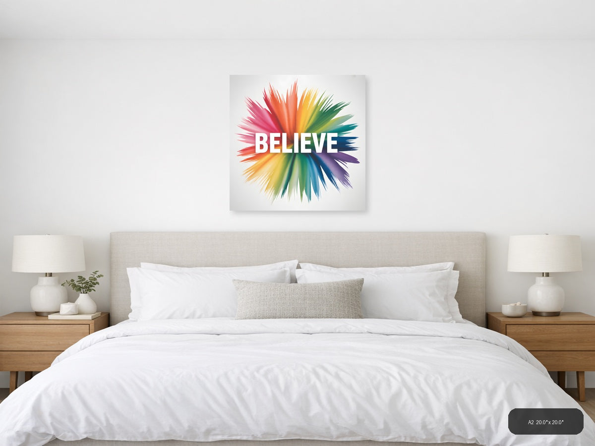 Believe Watercolor Rainbow Burst Square Wall Art — A2 / Bedroom