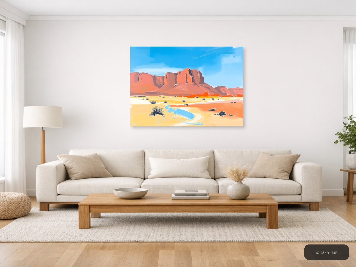 Abstract Desert Landscape with Red Rock Formation Wall Art — A2 / Living Room