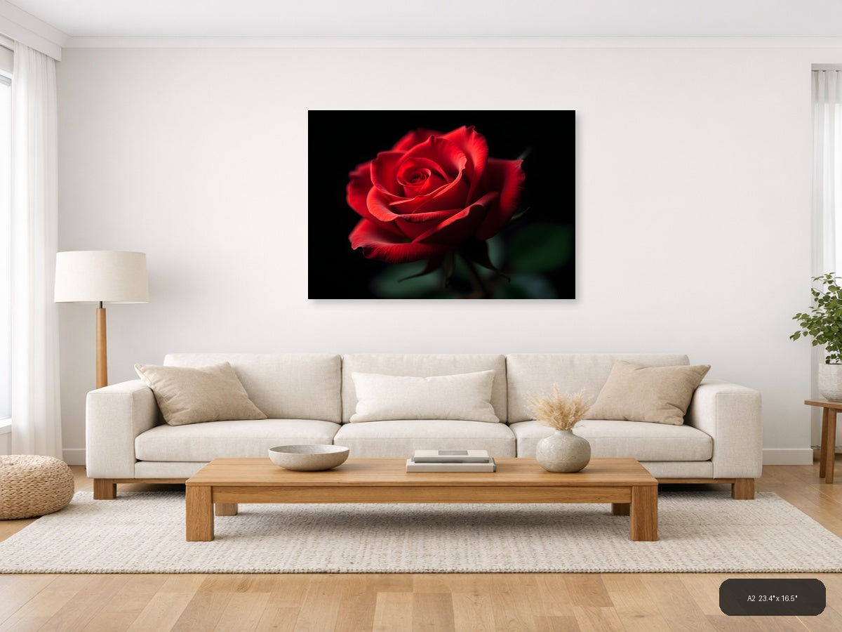 Red Rose on Black - Fine Art Photography Wall Art — A2 / Living Room
