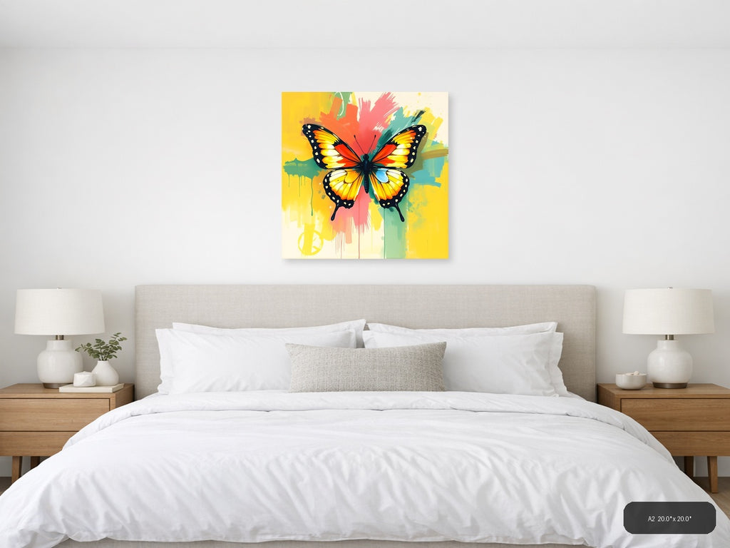 Colorful Abstract Butterfly with Paint Splash Wall Art — A2 / Bedroom