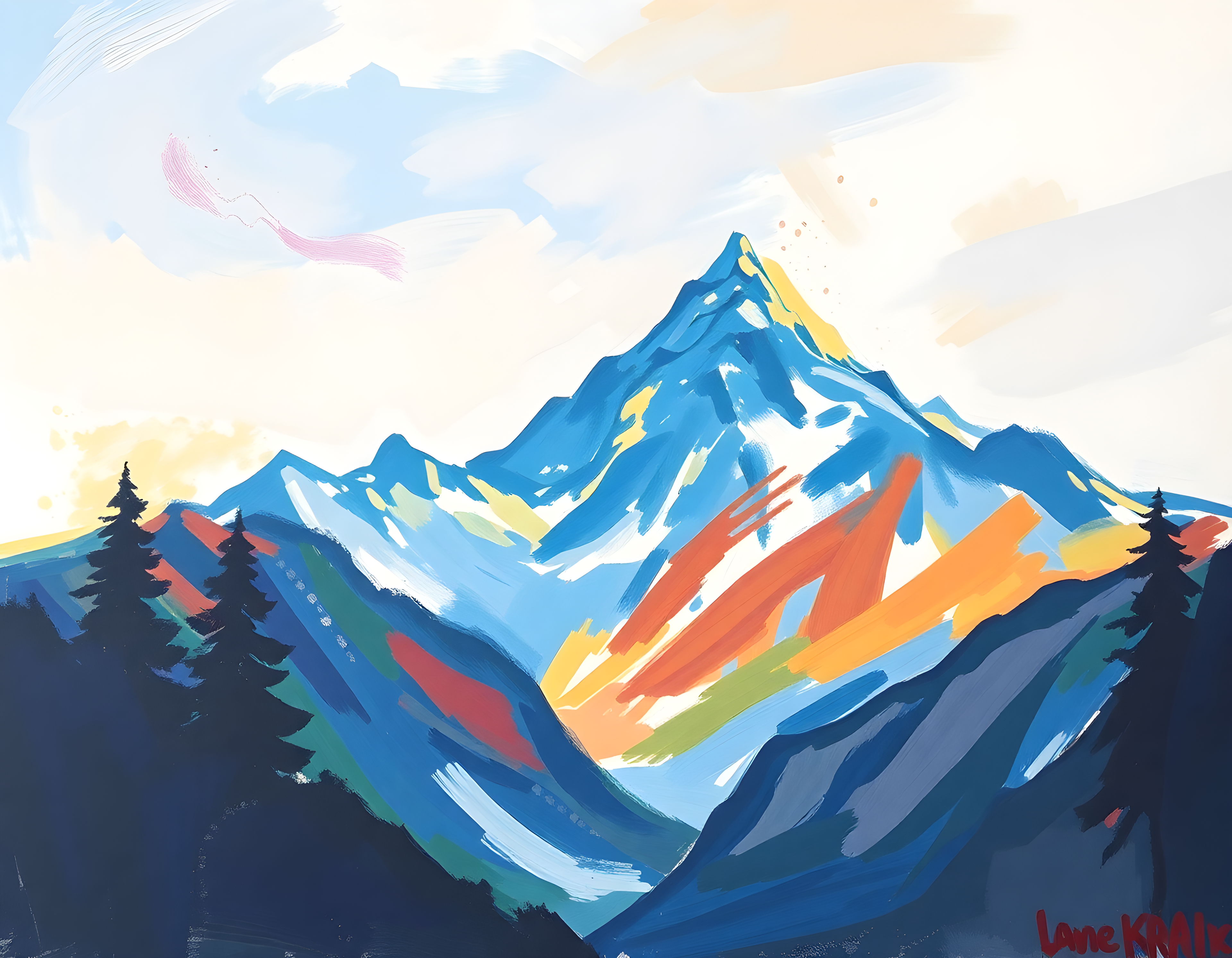 Abstract Colorful Mountain Peak Landscape Wall Art