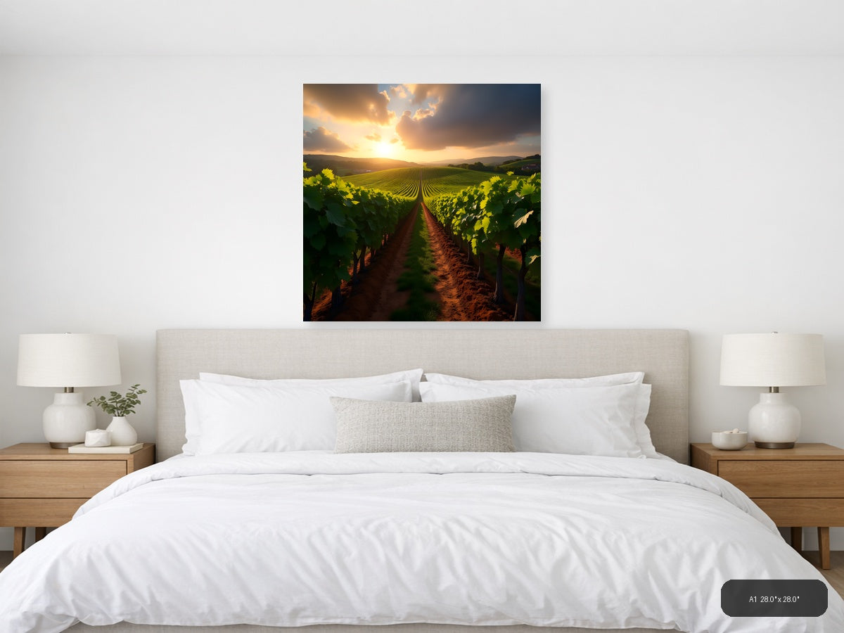 Golden Sunset Vineyard Landscape Photography Wall Art — A1 / Bedroom