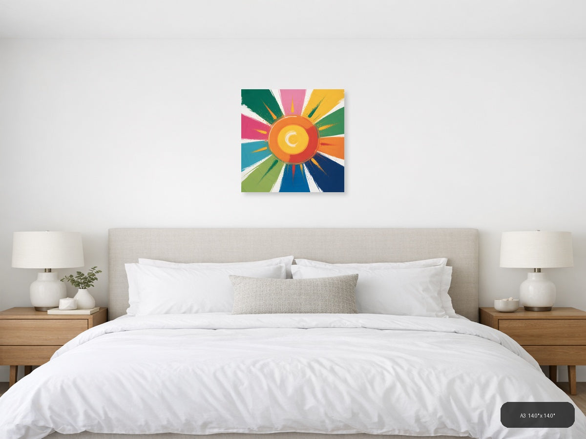 Colorful Abstract Sunburst Circle - Modern Wall Art — A3 / Bedroom