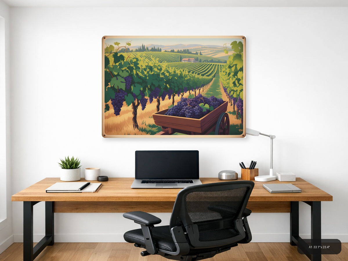 Vintage Tuscan Vineyard Harvest Landscape Wall Art — A1 / Office