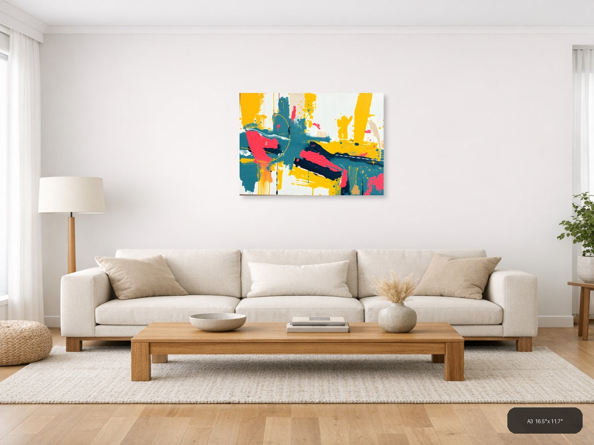Vibrant Abstract Expressionist Landscape Wall Art — A3 / Living Room