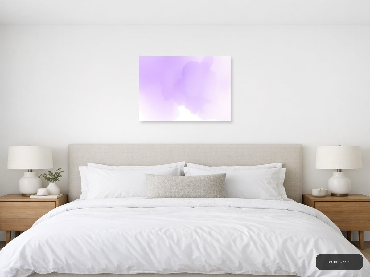 Purple Misty Mountain Watercolor Landscape Wall Art — A3 / Bedroom