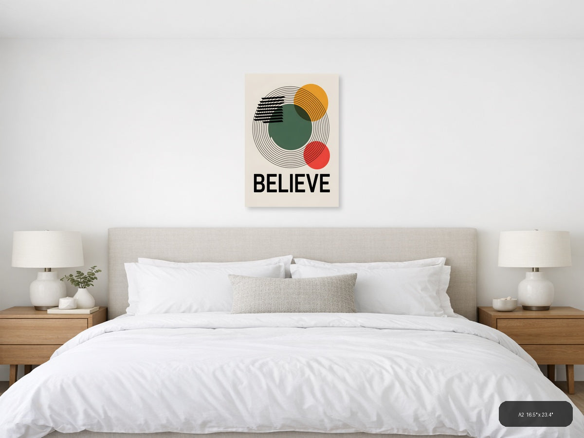 Believe Geometric Line Art with Circles Wall Art — A2 / Bedroom