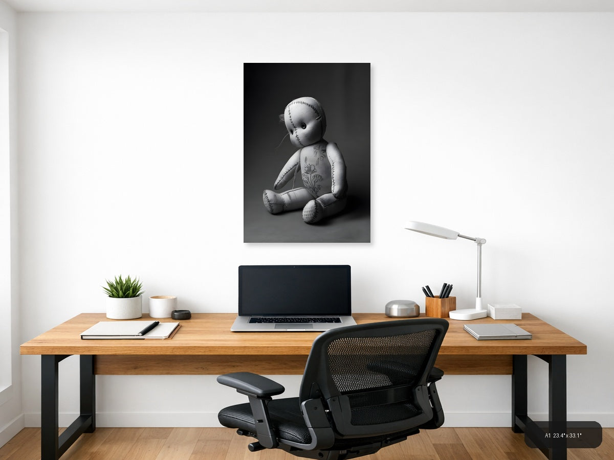 Stitched Voodoo Doll Monochrome Photography Wall Art — A1 / Office