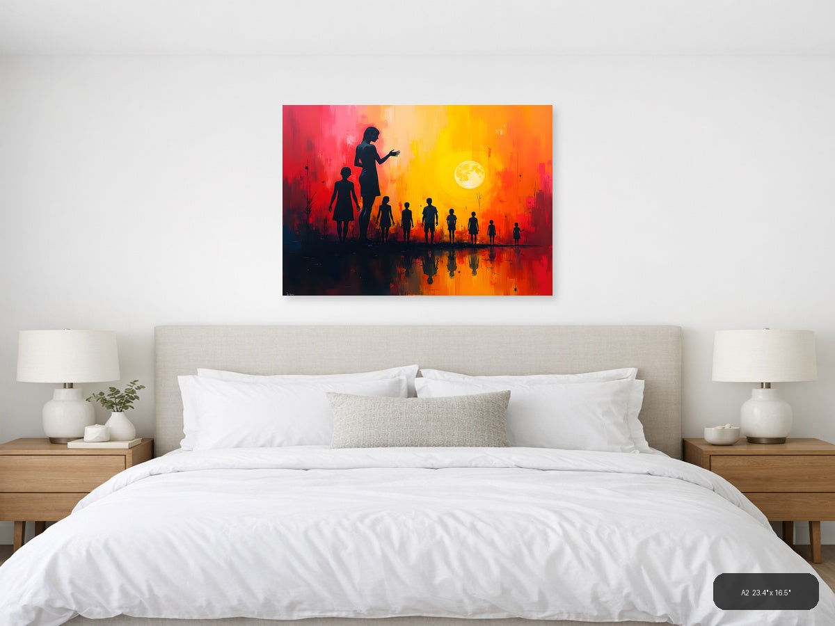 Abstract Silhouettes Sunset Moon Reflection Wall Art — A2 / Bedroom