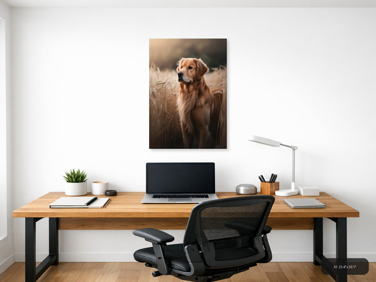 Golden Retriever in Wheat Field Photography Wall Art — A1 / Office
