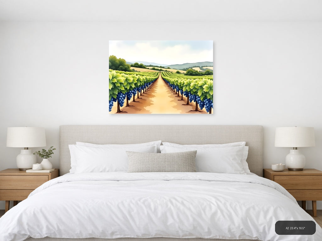 Vineyard Landscape Watercolor Wall Art — A2 / Bedroom