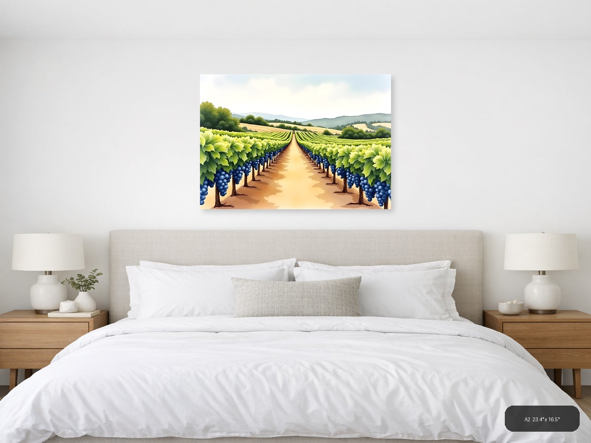 Vineyard Landscape Watercolor Wall Art — A2 / Bedroom