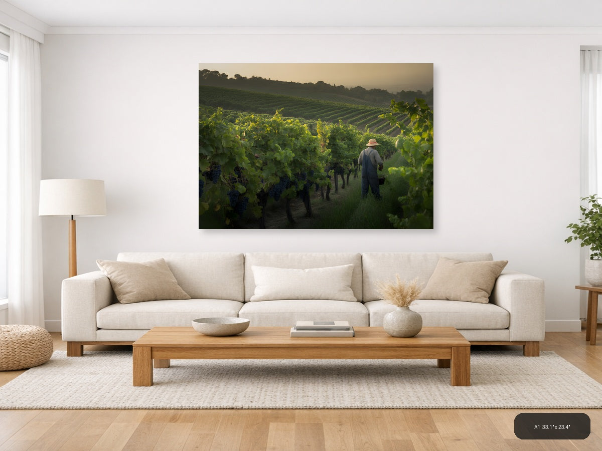 Vineyard Worker at Sunset - Photography Wall Art — A1 / Living Room