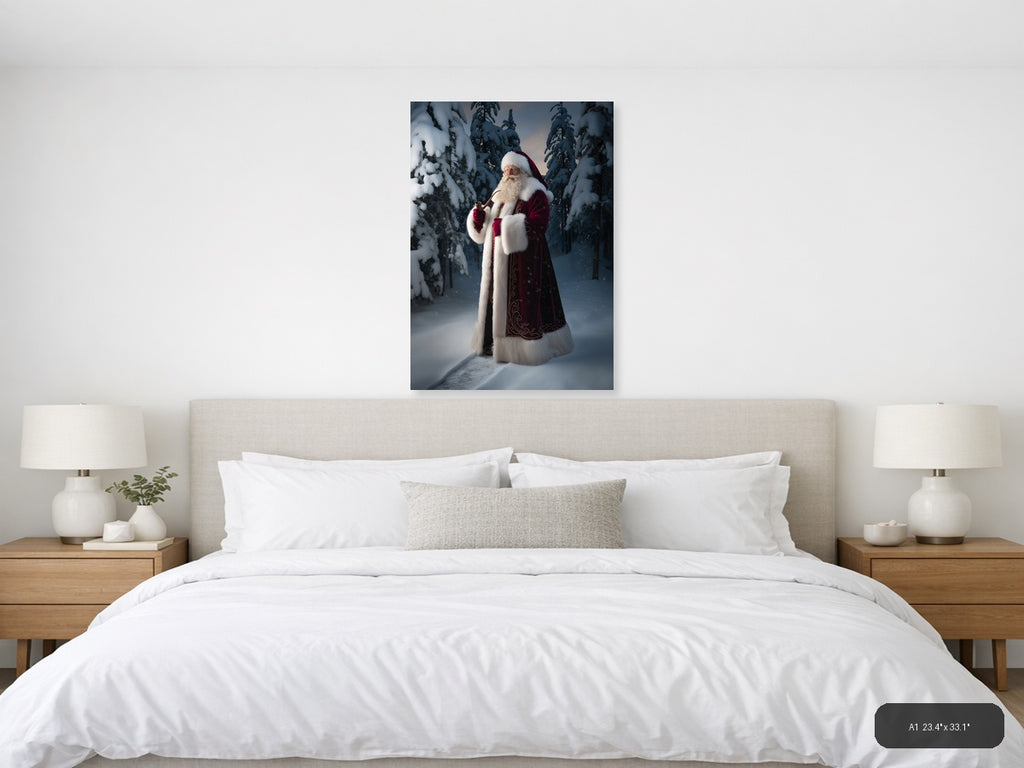 Santa in Snowy Forest Portrait Photography Wall Art — A1 / Bedroom