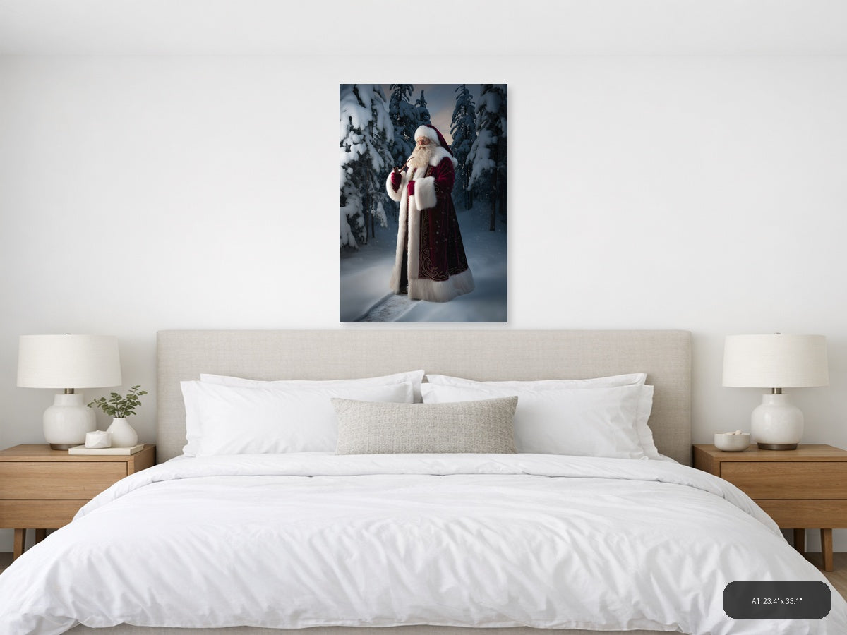 Santa in Snowy Forest Portrait Photography Wall Art — A1 / Bedroom