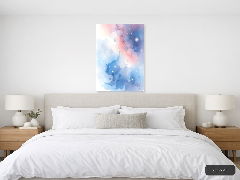 Abstract Watercolor Blue Pink Bokeh Particles Wall Art — A1 / Bedroom