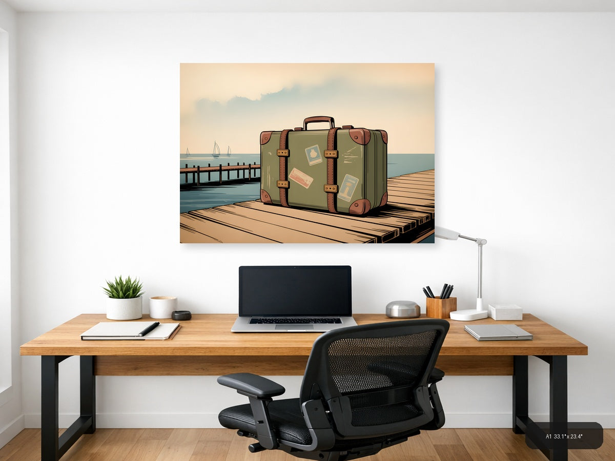 Vintage Suitcase on Dock - Coastal Travel Wall Art — A1 / Office
