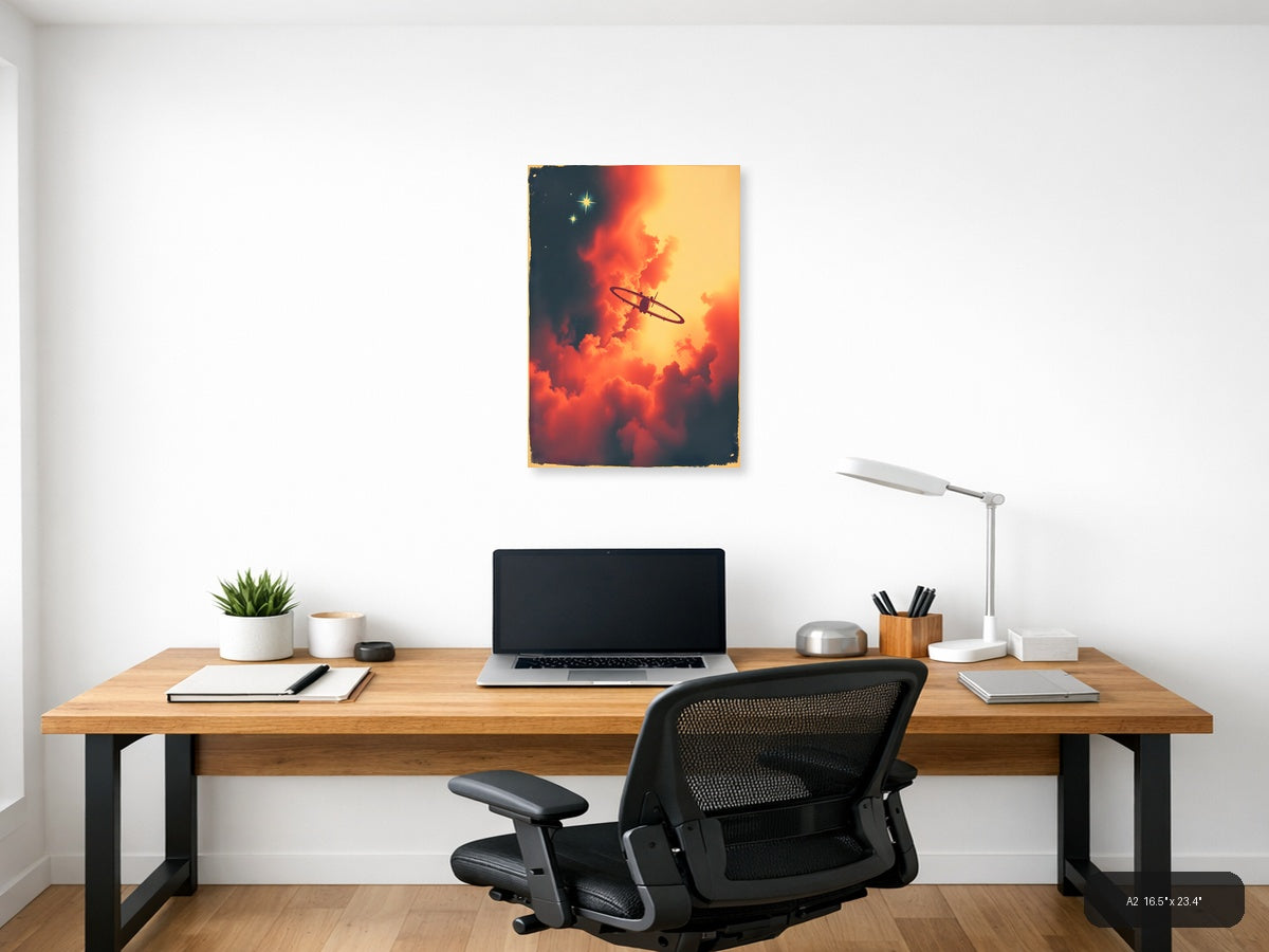 Vintage Spitfire Plane Sunset Clouds Wall Art — A2 / Office