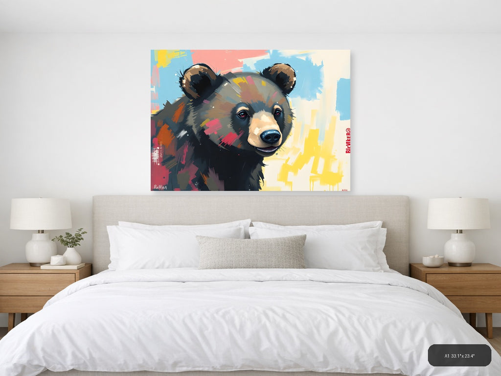 Abstract Colorful Bear Portrait Modern Wall Art — A1 / Bedroom