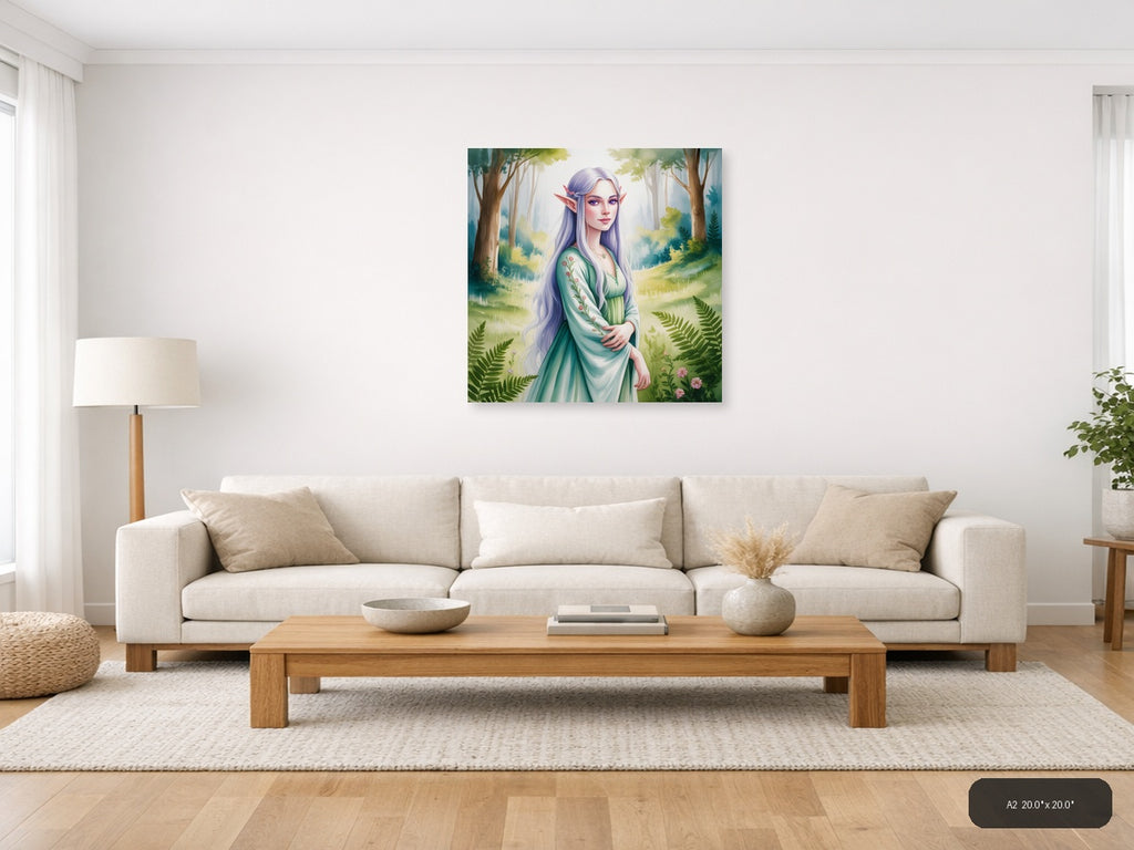 Elf in Forest Watercolor Art Print Wall Art — A2 / Living Room
