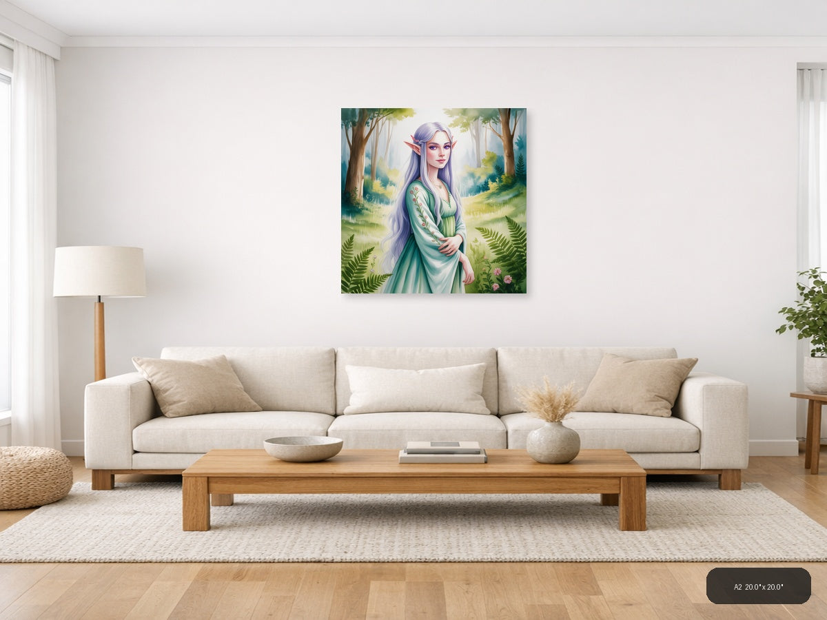 Elf in Forest Watercolor Art Print Wall Art — A2 / Living Room