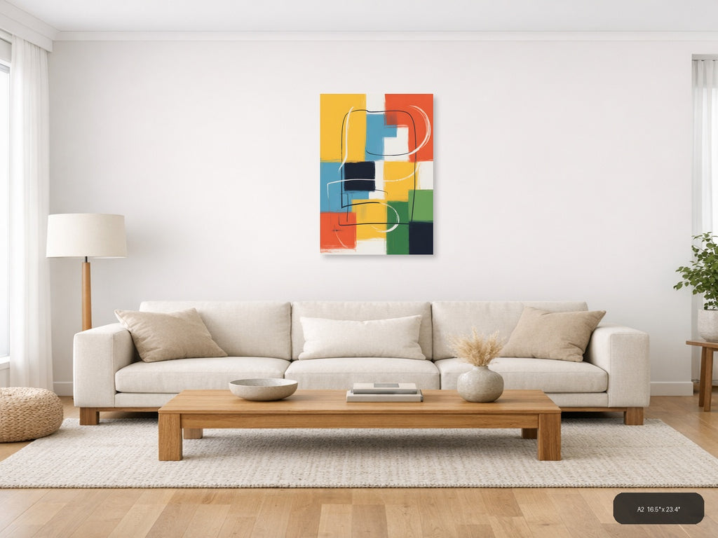 Colorful Abstract Geometric Blocks Lines Wall Art — A2 / Living Room