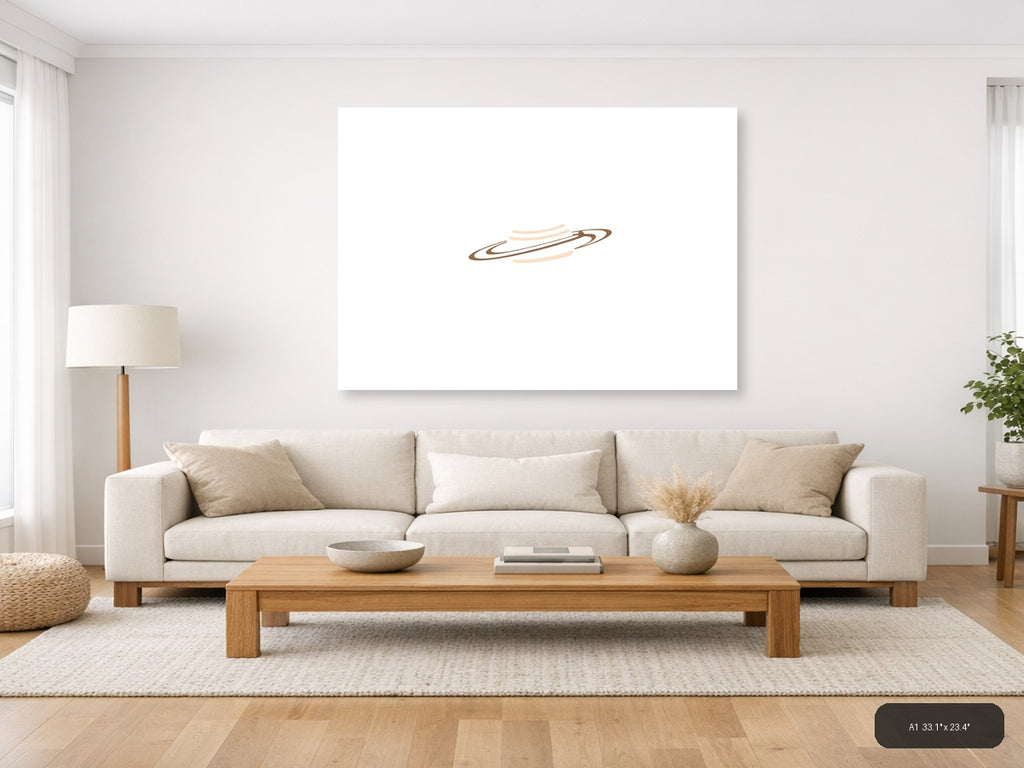 Minimalist Saturn Planet Brown & Peach Wall Art — A1 / Living Room