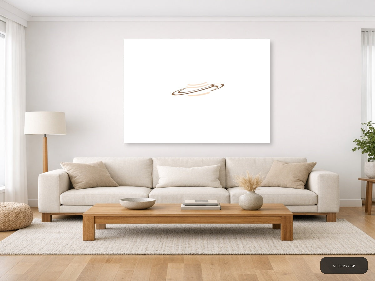 Minimalist Saturn Planet Brown & Peach Wall Art — A1 / Living Room