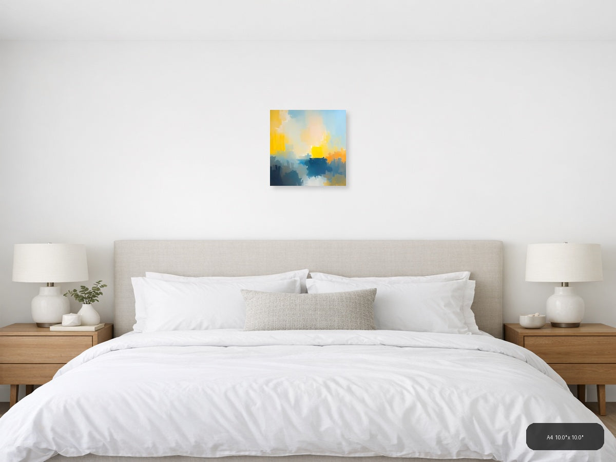 Abstract Waterfront Sunrise with Yellow Sky Wall Art — A4 / Bedroom